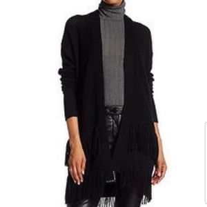 Wool Blend Cardigan with Fringe Trim